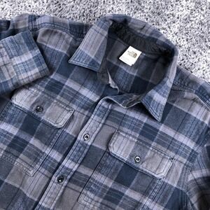 The North Face Shirt Mens Large Blue Plaid Flannel Long Sleeve Button Up Lined